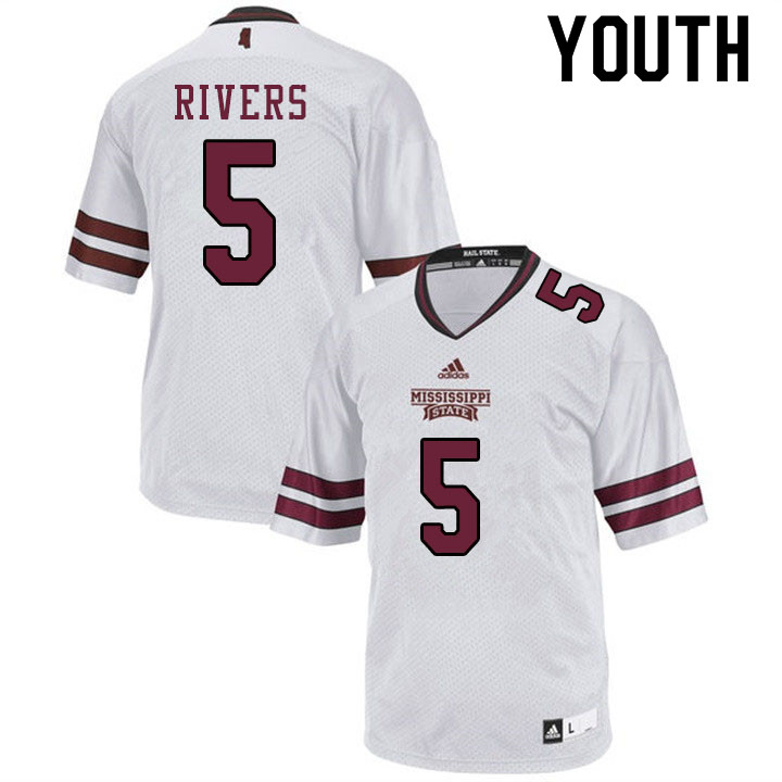 Youth #5 Chauncey Rivers Mississippi State Bulldogs College Football Jerseys Sale-White - Click Image to Close